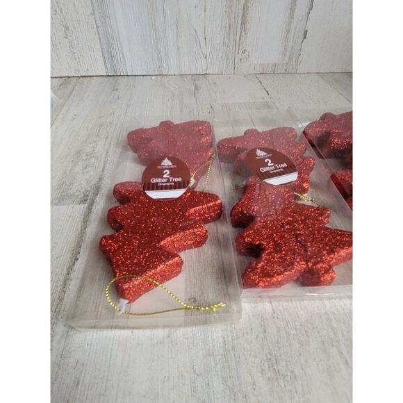 Enchanted Forest red glitter tree ornament Xmas set - Picture 5 of 8
